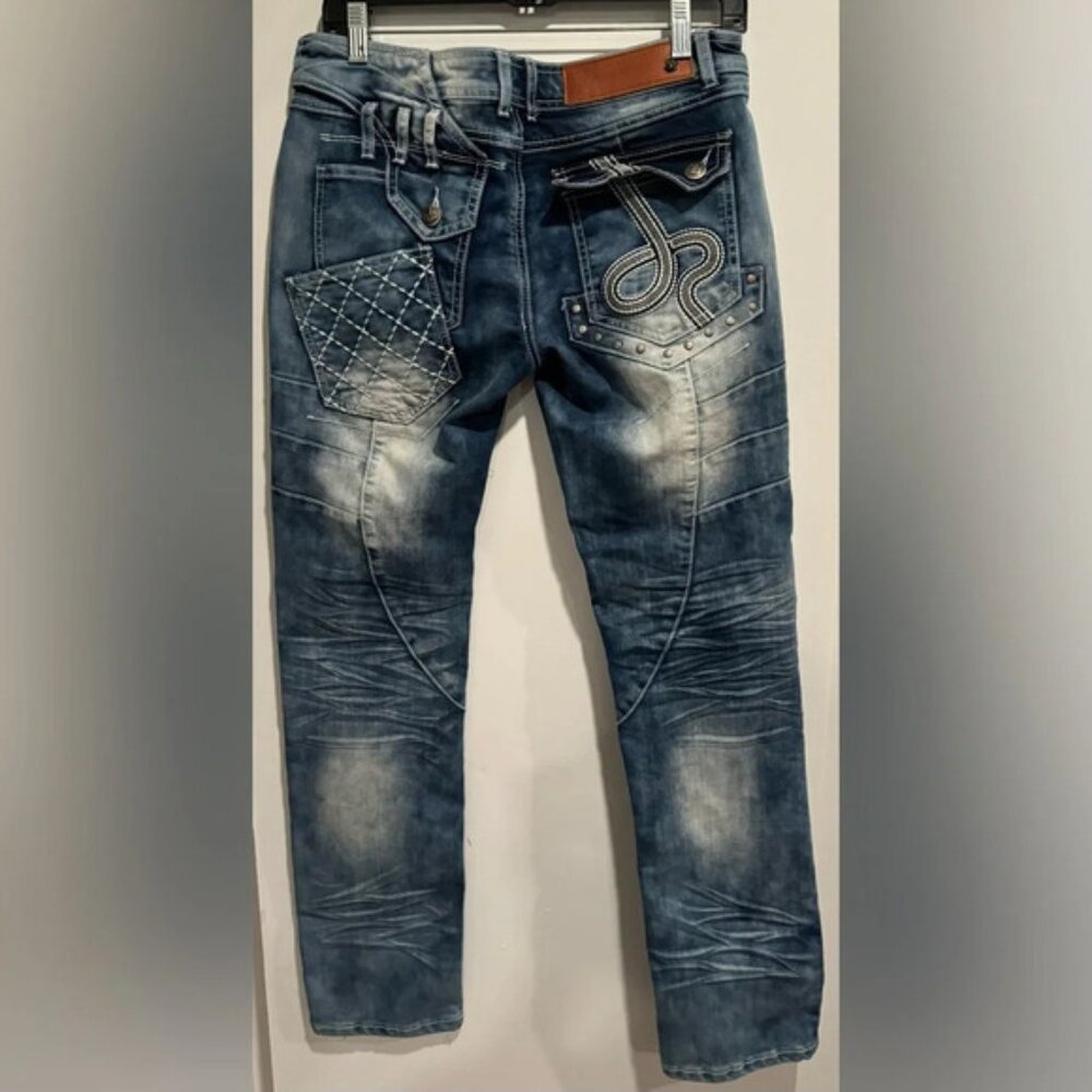 Y2K Jrag  Famous Denim LA Jeans JRW 4406 blue embellished street studded US30 - Picture 4 of 10